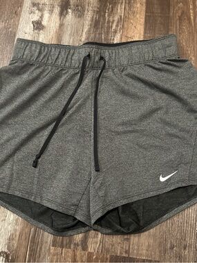 Nike Women's Dark Gray Heather Athletic Shorts with Black Drawstring